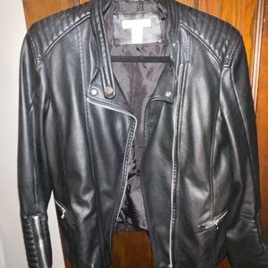 Black faux leather motor jacket